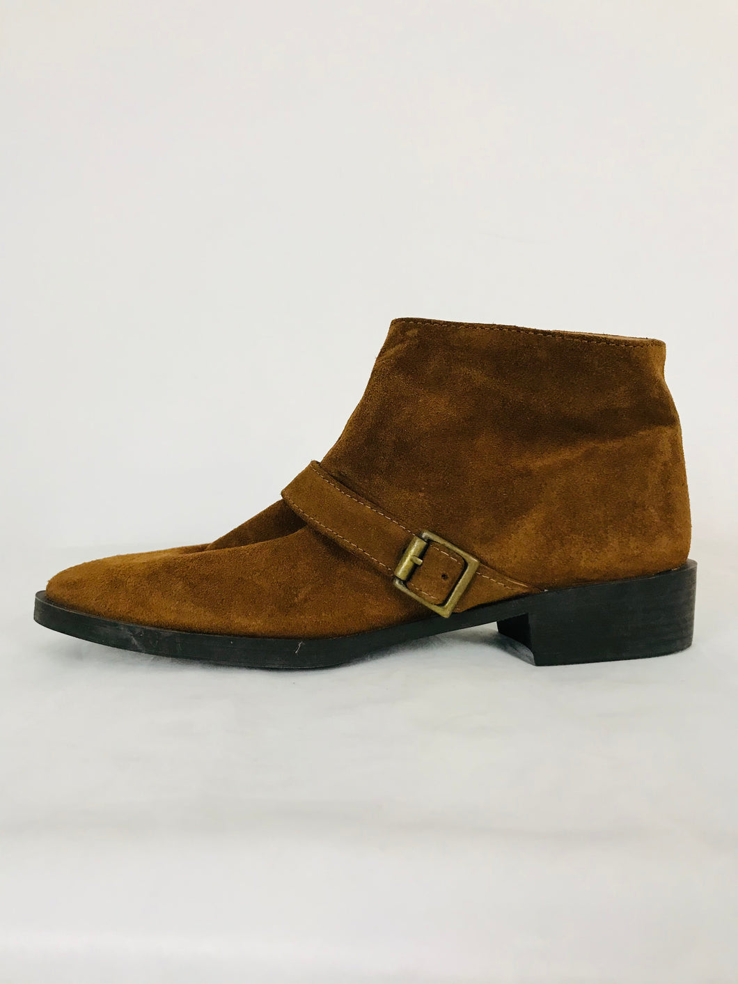 Zara Women’s Suede Leather Buckle Strap Ankle Boots | 38 UK5 | Brown