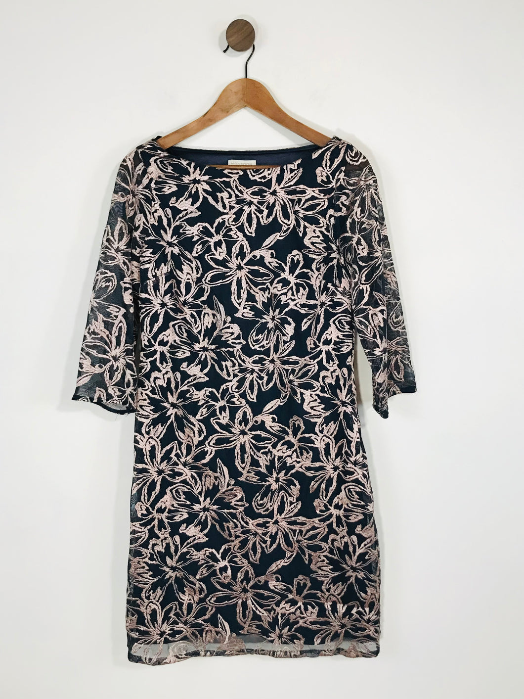 Monsoon Women's Long Sleeve Floral Embroidered Sheath Dress | UK12 | Black