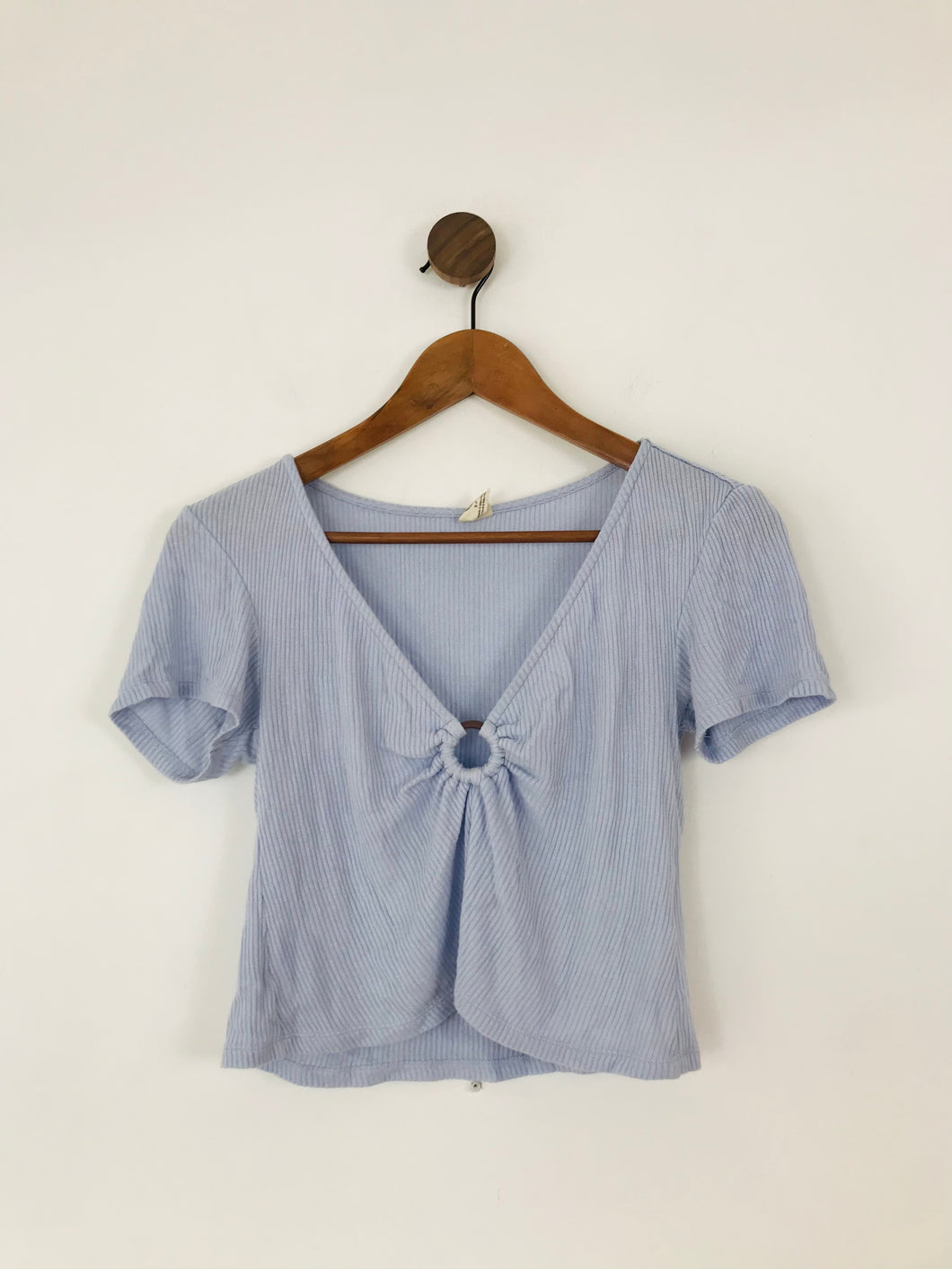 Urban Outfitters Women’s V-Neck Gathered Crop Top | S UK8 | Blue