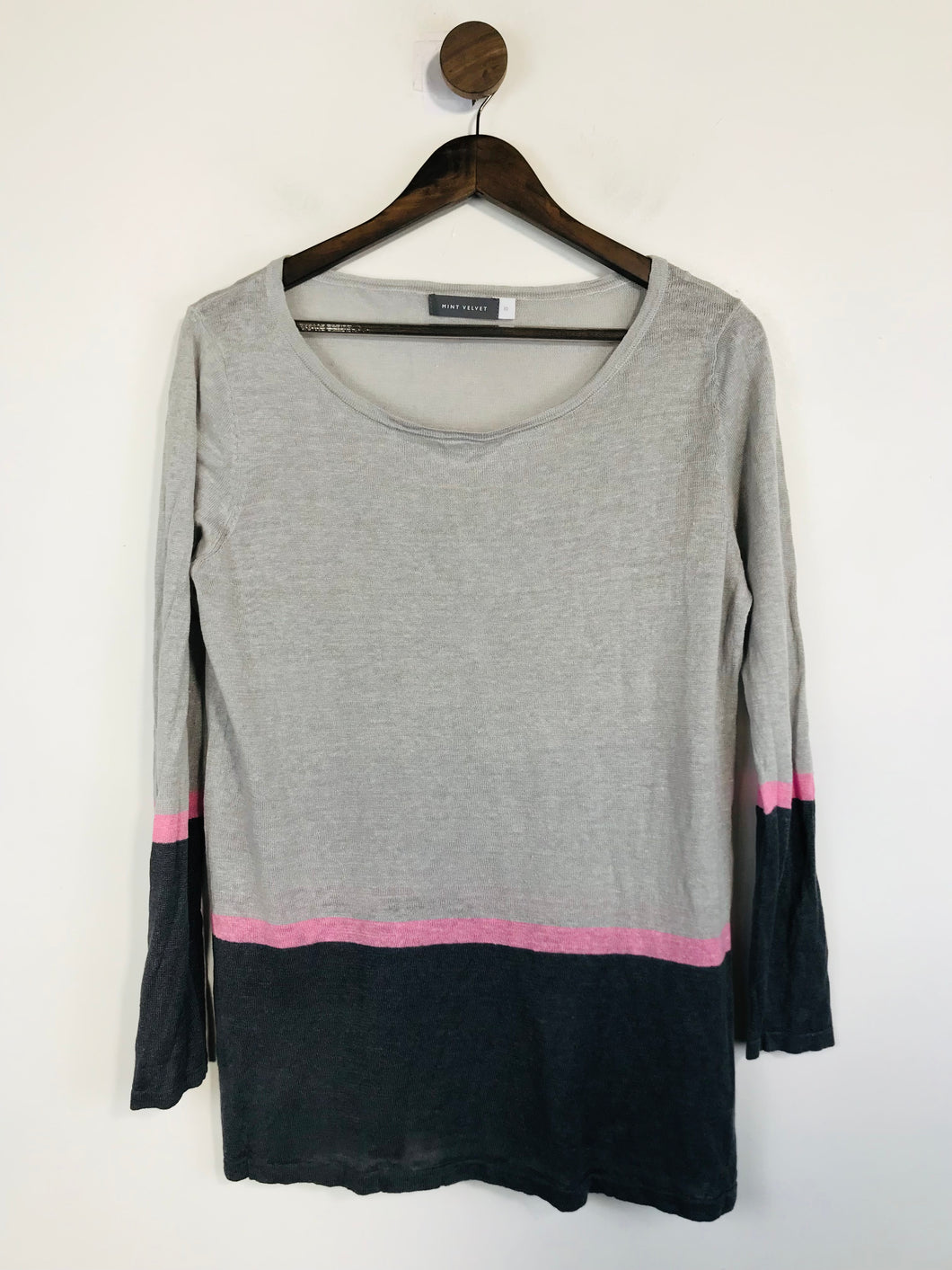 Mint Velvet Women's Linen Long Sleeve T-Shirt | UK10 | Grey