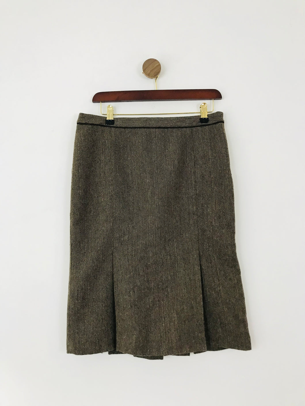 Zara Women's Faux Tweed Pleated Pencil Skirt | M UK10-12 | Brown