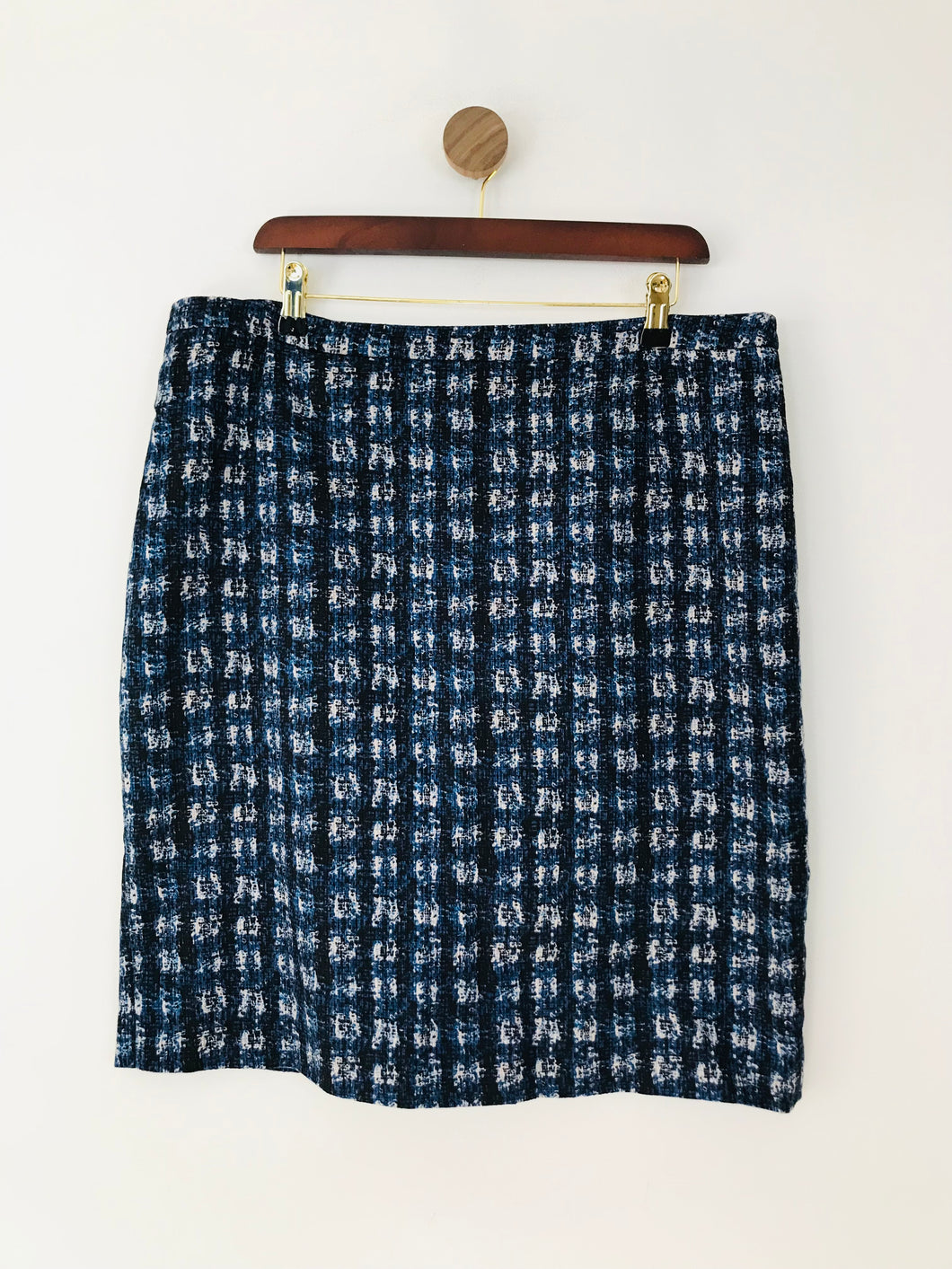 Jigsaw Women's Check Knee Length Pencil Skirt | UK16 | Blue