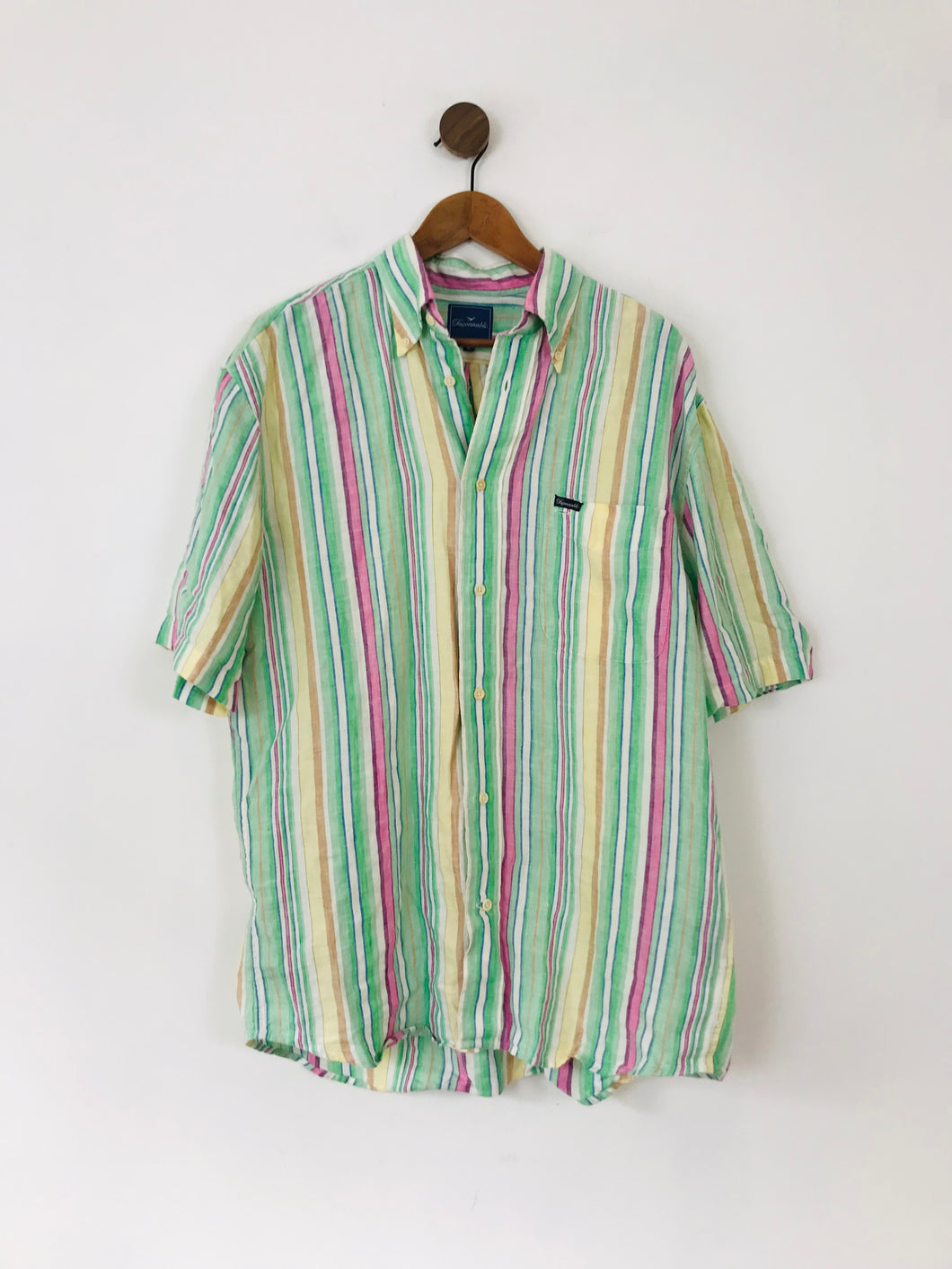 Faconnable Men's Linen Striped Button-Up Shirt | M | Multicolour