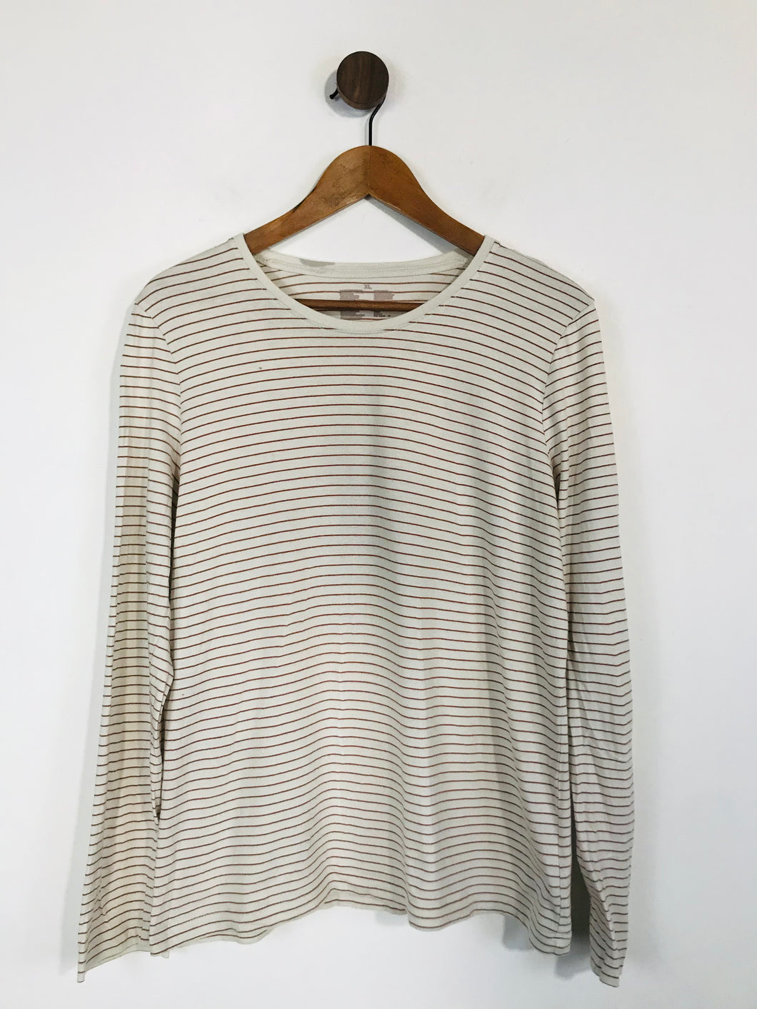 Muji Women's Striped Long Sleeve T-Shirt  | XL UK16 | White