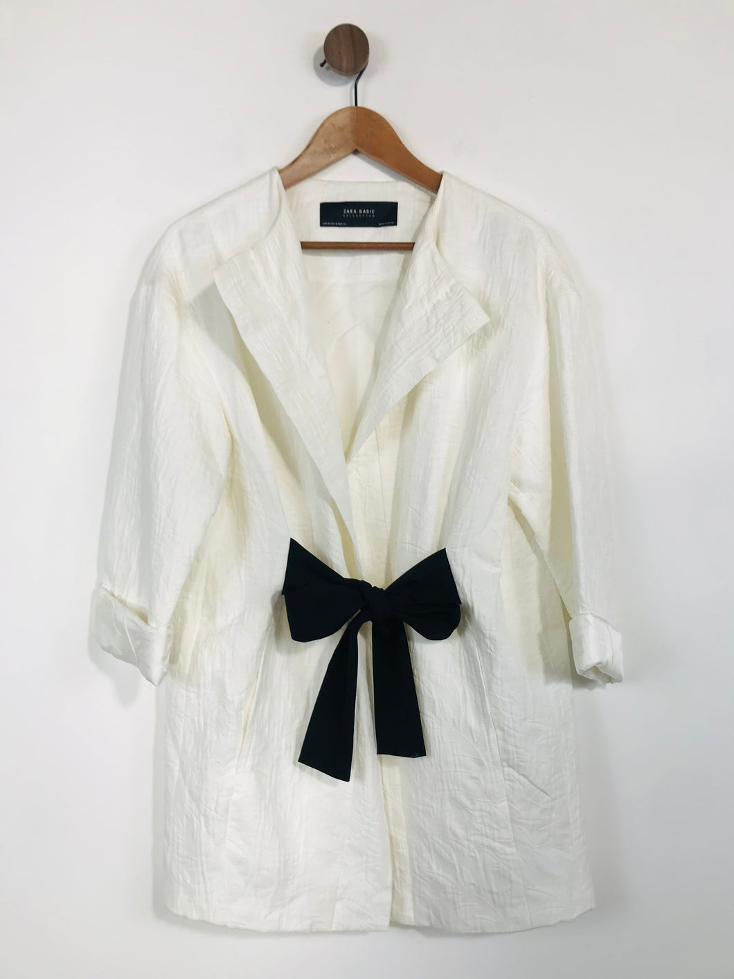 Zara Women's Collarless Belted Overcoat Coat | M UK10-12 | White