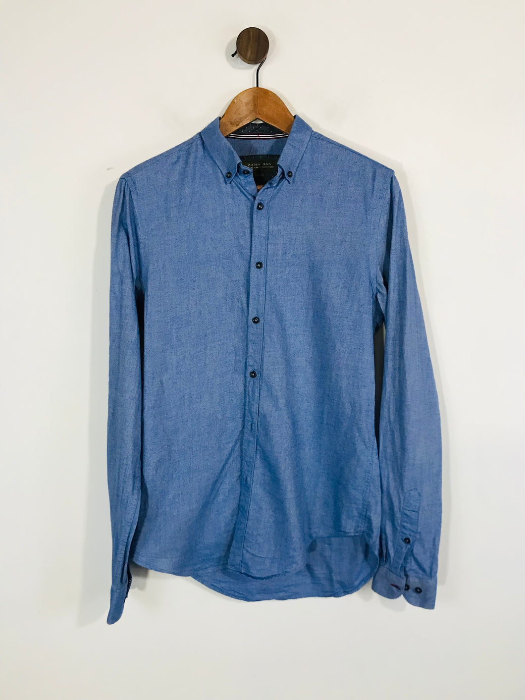 Zara Men's Cotton Long Sleeve Button-Up Shirt | S | Blue