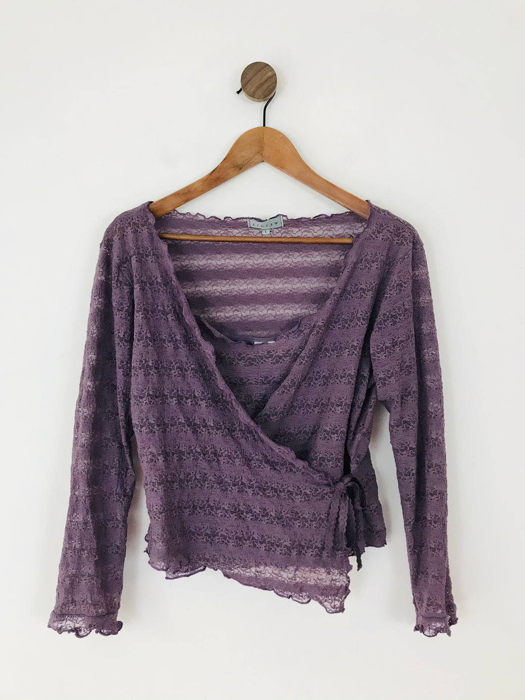 Jigsaw Women’s Lace Long Sleeve Wrap Blouse Top | L UK14 | Purple