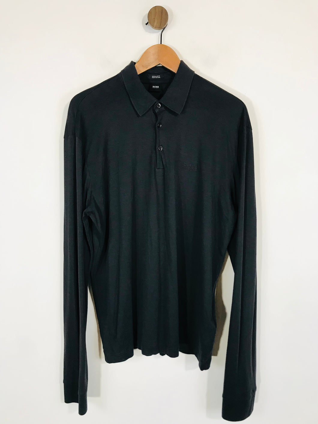 Hugo Boss Men's Cotton Long Sleeve Polo Shirt | L | Black