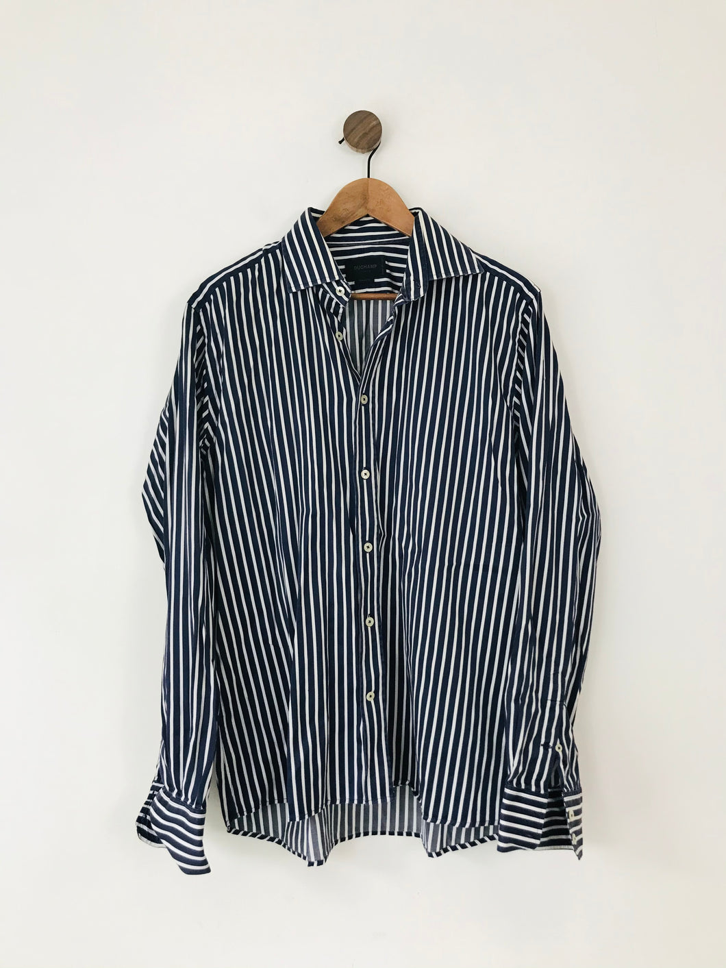 Duchamp Men’s Striped Button-Up Shirt | 43 | Blue White