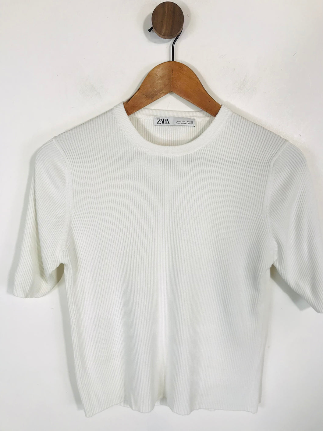 Zara Women's Knit Ribbed T-Shirt | L UK14 | White