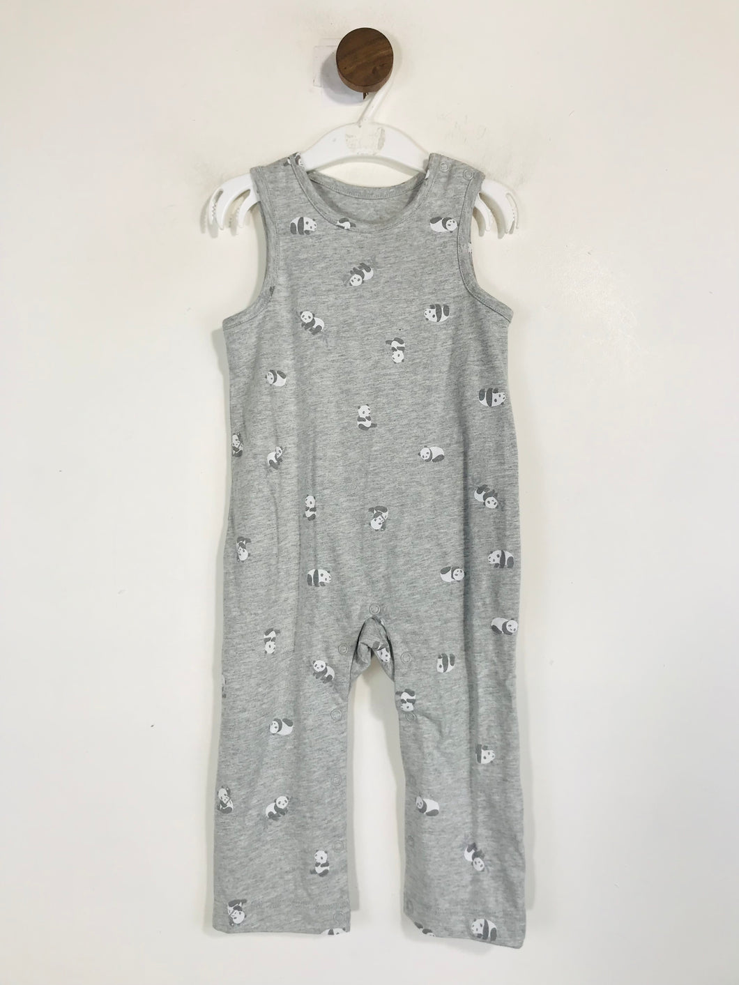 The Little White Company Kid's Cotton Animal Print Playsuit | 12-18 Months | Grey